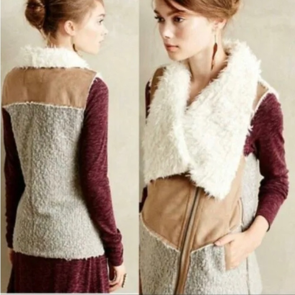 Anthropologie wool blend sherpa collared lined vest size XS SOFT